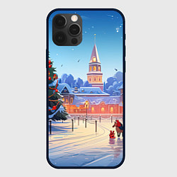 Чехол для iPhone 12 Pro Новогодняя площадь, цвет: 3D-черный