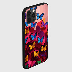 Чехол для iPhone 12 Pro Разноцветные бабочки - розовые цветы, цвет: 3D-черный — фото 2
