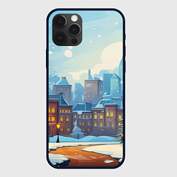 Чехол для iPhone 12 Pro Новогодний город, цвет: 3D-черный