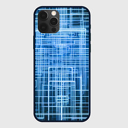 Чехол для iPhone 12 Pro Синие неоновые полосы киберпанк, цвет: 3D-черный
