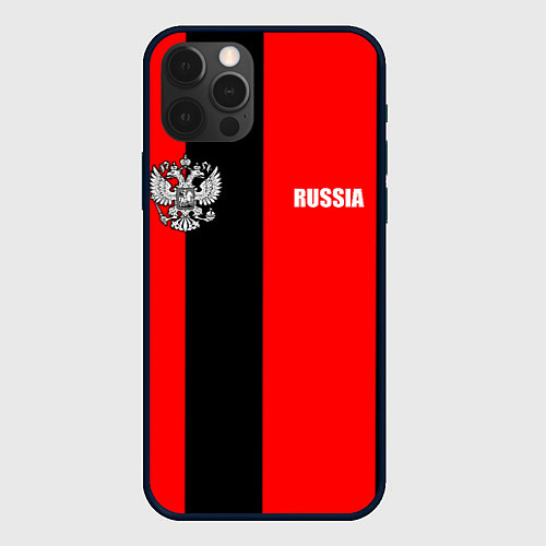 Чехол iPhone 12 Pro Красный и черный - герб РФ / 3D-Черный – фото 1