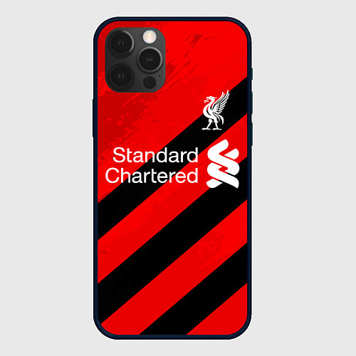 Чехол iPhone 12 Pro Ливерпуль - красные полосы / 3D-Черный – фото 1