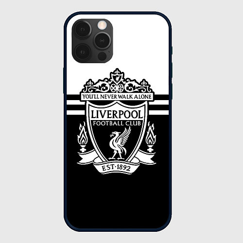 Чехол iPhone 12 Pro Ливерпуль - черно-белый / 3D-Черный – фото 1