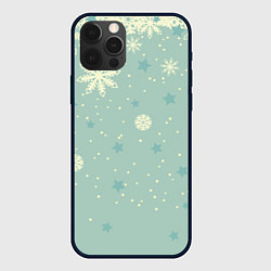 Чехол для iPhone 12 Pro Снежинки и звезды на матно зеленем, цвет: 3D-черный