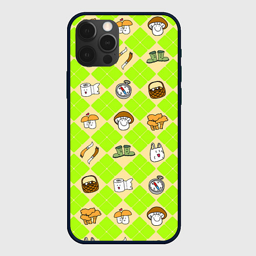 Чехол iPhone 12 Pro Весёлый грибник идёт на охоту / 3D-Черный – фото 1
