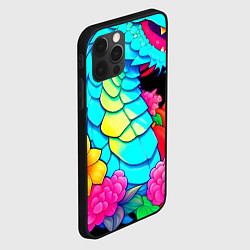 Чехол для iPhone 12 Pro Дракон в цветах, цвет: 3D-черный — фото 2