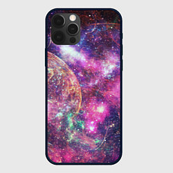 Чехол для iPhone 12 Pro Пурпурные космические туманности со звездами, цвет: 3D-черный