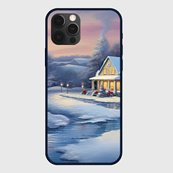 Чехол для iPhone 12 Pro Зимний домик и речка, цвет: 3D-черный