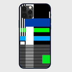 Чехол для iPhone 12 Pro Геометрический узор сине -зеленый в стиле пэчворк, цвет: 3D-черный