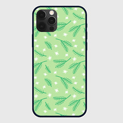 Чехол для iPhone 12 Pro Узор с новогодней еловой ветвью, цвет: 3D-черный
