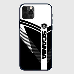 Чехол для iPhone 12 Pro Scania логотип на абстрактном фоне, цвет: 3D-черный