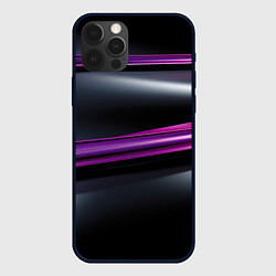 Чехол для iPhone 12 Pro Фиолетовые полосы на черном фоне, цвет: 3D-черный