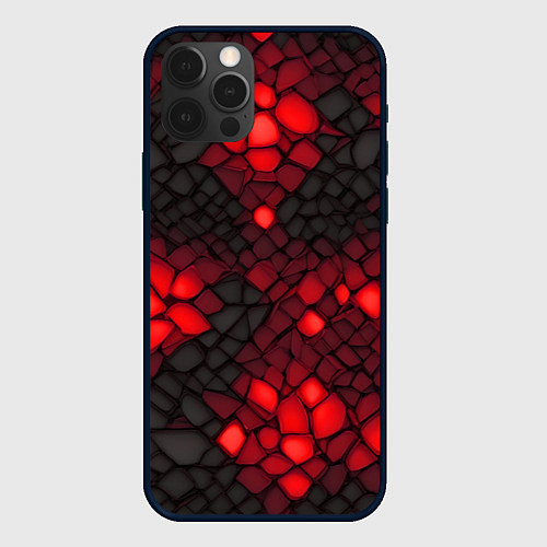 Чехол iPhone 12 Pro Красный трескающийся камень / 3D-Черный – фото 1