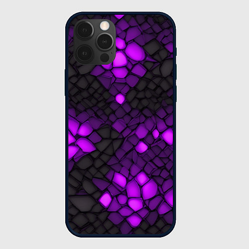 Чехол iPhone 12 Pro Фиолетовый трескающийся камень / 3D-Черный – фото 1