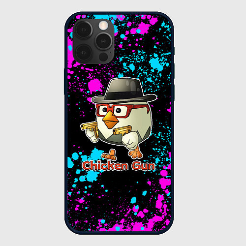 Чехол iPhone 12 Pro Chicken gun - neon / 3D-Черный – фото 1