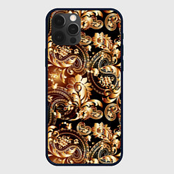 Чехол для iPhone 12 Pro Пейсли золотые узоры, цвет: 3D-черный