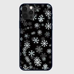 Чехол для iPhone 12 Pro Снежинки белые на черном, цвет: 3D-черный