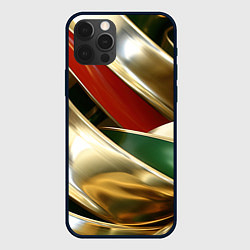 Чехол для iPhone 12 Pro Золотая абстракция с зелеными и красными вставками, цвет: 3D-черный