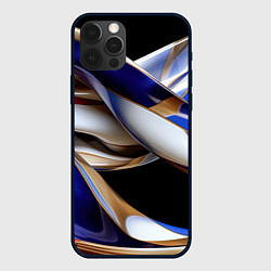 Чехол для iPhone 12 Pro Синие и белые волны абстракт, цвет: 3D-черный