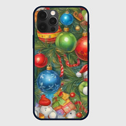 Чехол для iPhone 12 Pro Новогодний принт на елке, цвет: 3D-черный