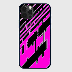 Чехол для iPhone 12 Pro Розовые линии на чёрном фоне, цвет: 3D-черный