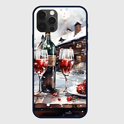 Чехол для iPhone 12 Pro Новогодние напитки на фоне зимнего пейзажа, цвет: 3D-черный