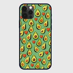 Чехол для iPhone 12 Pro Авокадо и сердечки, цвет: 3D-черный