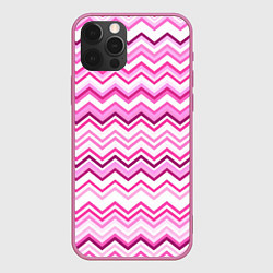 Чехол для iPhone 12 Pro Ломаные полосы бело-розовый, цвет: 3D-малиновый