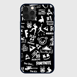 Чехол для iPhone 12 Pro Fortnite alllogo black, цвет: 3D-черный