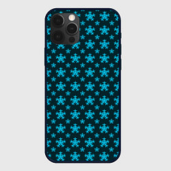 Чехол для iPhone 12 Pro Паттерн снежинки тёмно-бирюзовый, цвет: 3D-черный