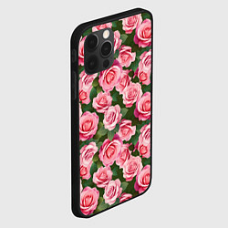 Чехол для iPhone 12 Pro Розовые розы паттерн, цвет: 3D-черный — фото 2