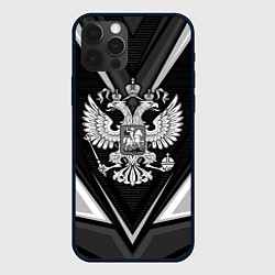 Чехол для iPhone 12 Pro Герб России- черно-белый, цвет: 3D-черный