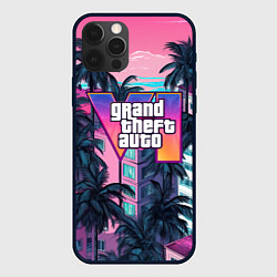 Чехол для iPhone 12 Pro GTA 6 Vice logo, цвет: 3D-черный