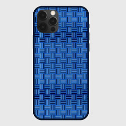 Чехол для iPhone 12 Pro Полосы в квадратах паттерн синий, цвет: 3D-черный