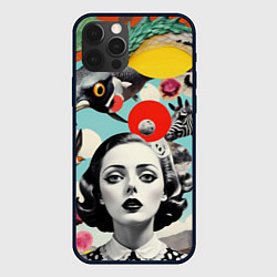Чехол для iPhone 12 Pro Коллаж с женщиной и зверями, цвет: 3D-черный