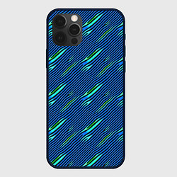 Чехол для iPhone 12 Pro Синие и чёрные линии, цвет: 3D-черный