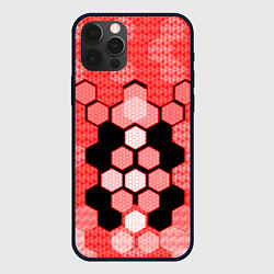Чехол для iPhone 12 Pro Красная кибер броня hexagons, цвет: 3D-черный