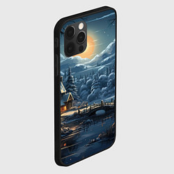 Чехол для iPhone 12 Pro Новогодние домики в лесу, цвет: 3D-черный — фото 2