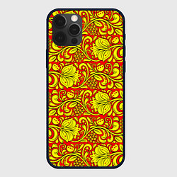 Чехол для iPhone 12 Pro Хохломская роспись золотистые цветы и ягоды на кра, цвет: 3D-черный
