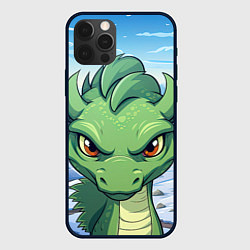 Чехол для iPhone 12 Pro Забавный маленький зеленый дракон, цвет: 3D-черный