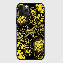 Чехол для iPhone 12 Pro Хохломская роспись золотые цветы на чёроном фоне, цвет: 3D-черный