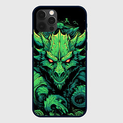 Чехол для iPhone 12 Pro Зеленый яркий неоновый дракон символ 2024 года, цвет: 3D-черный