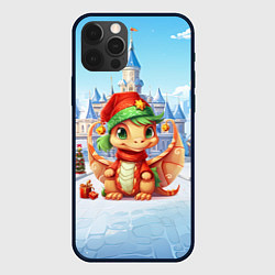 Чехол для iPhone 12 Pro Дракон новогодний городок, цвет: 3D-черный