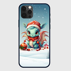 Чехол для iPhone 12 Pro Милый маленький синий дракон новогодний 2024 года, цвет: 3D-черный
