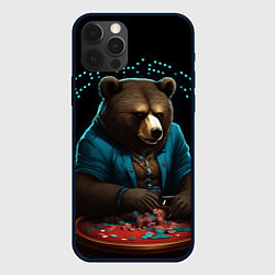 Чехол для iPhone 12 Pro Медведь играет в покер, цвет: 3D-черный