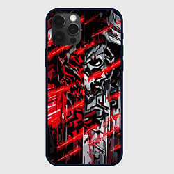 Чехол для iPhone 12 Pro Железный череп и красные линии, цвет: 3D-черный