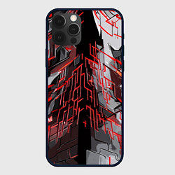 Чехол для iPhone 12 Pro Металл и красные линии, цвет: 3D-черный