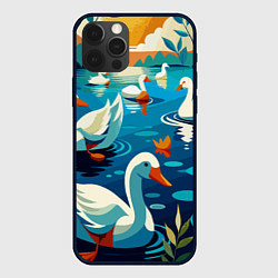 Чехол для iPhone 12 Pro Гуси лебеди вода, цвет: 3D-черный
