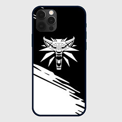 Чехол для iPhone 12 Pro Ведьмак лого белое линии, цвет: 3D-черный