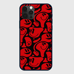 Чехол для iPhone 12 Pro Красные смайлы, цвет: 3D-черный